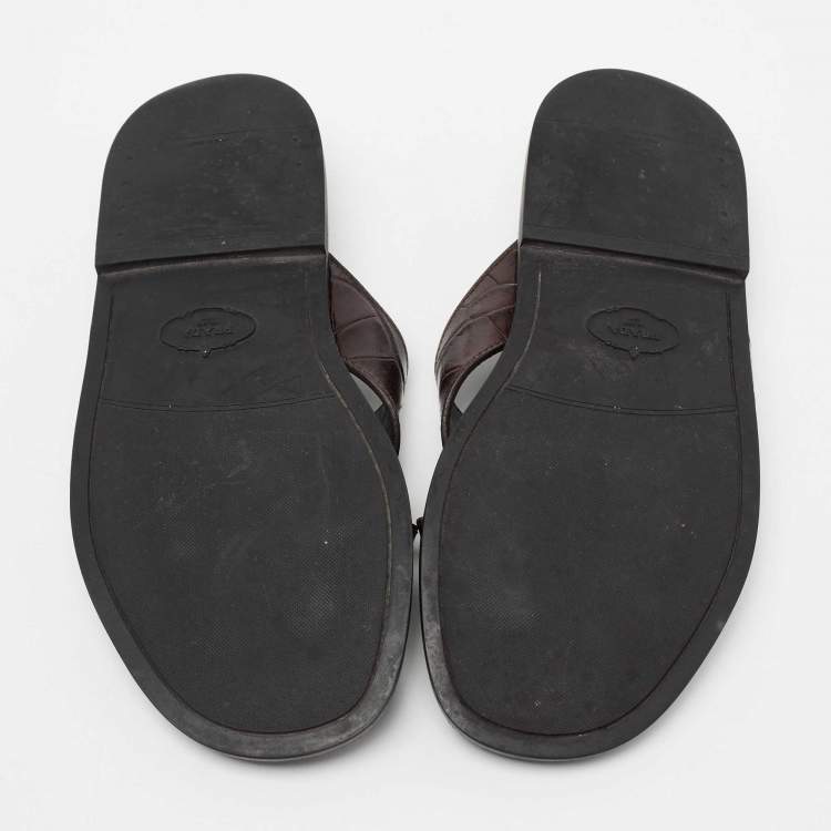 Pre Owned Prada Brown Croc Embossed Leather Crisscross Flat Sandals Size 40