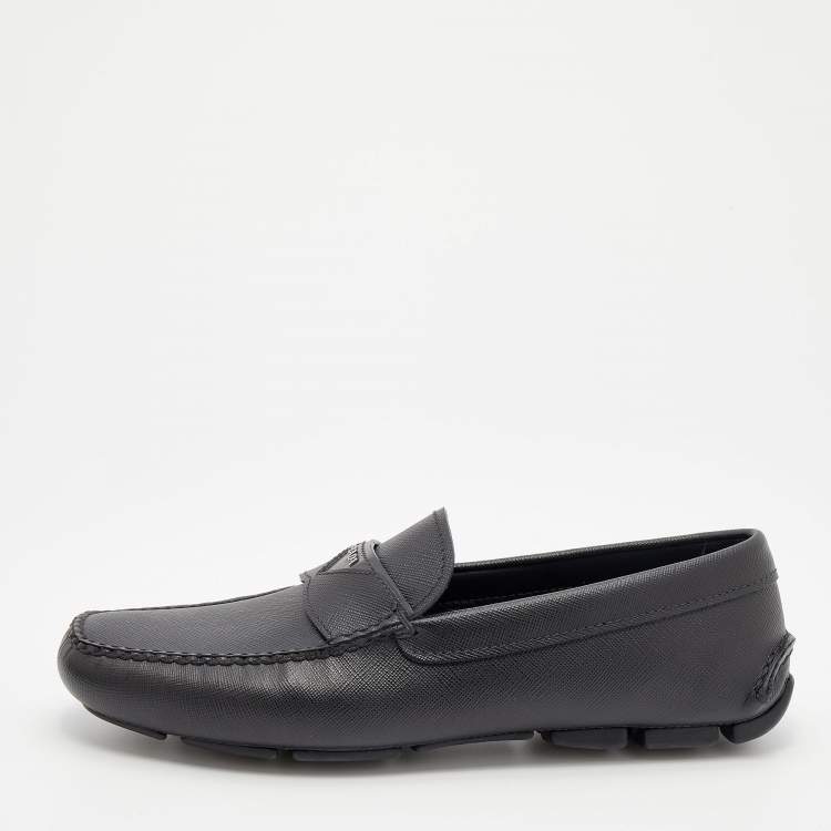 Pre Owned Prada Black Saffiano Leather Slip on Loafers Size 40.5