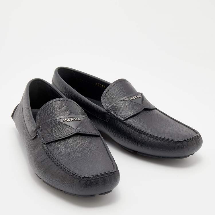 Pre Owned Prada Black Saffiano Leather Slip on Loafers Size 40.5