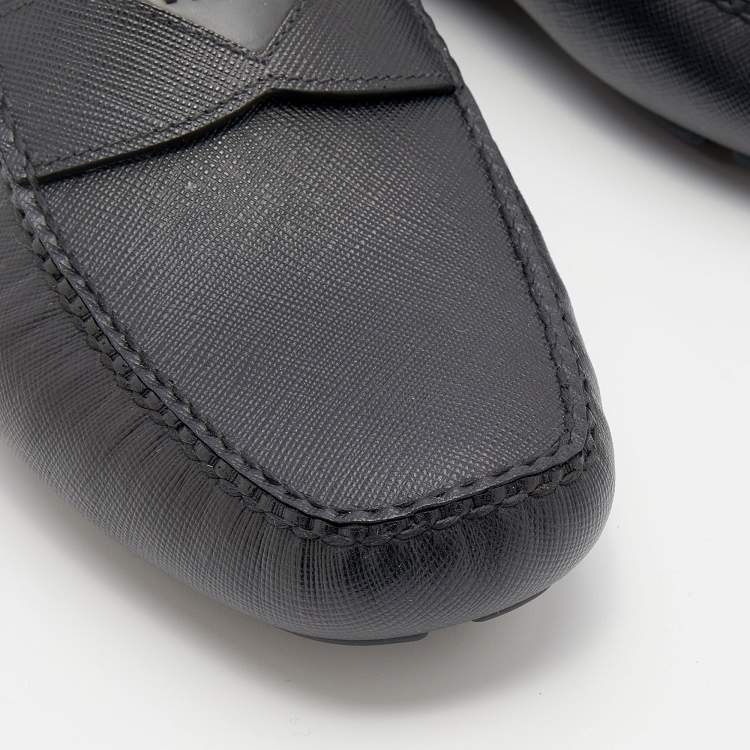 Pre Owned Prada Black Saffiano Leather Slip on Loafers Size 40.5