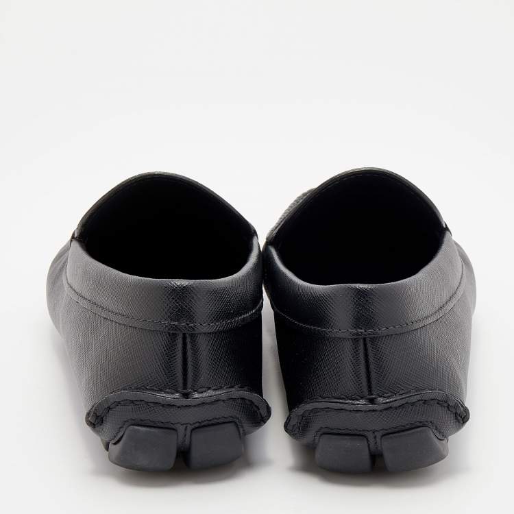 Pre Owned Prada Black Saffiano Leather Slip on Loafers Size 40.5