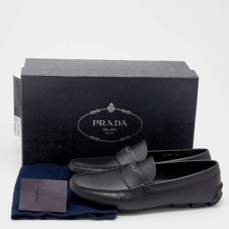 Pre Owned Prada Black Saffiano Leather Slip on Loafers Size 40.5