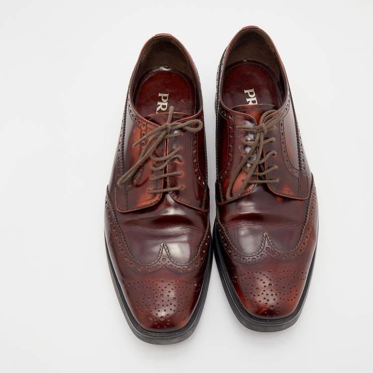 Pre Owned Prada Two Tone Brogue Leather Lace Up Derby Size 41 
