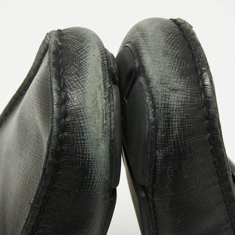 Pre Owned Prada Black Saffiano Leather Slip On Loafers Size 46