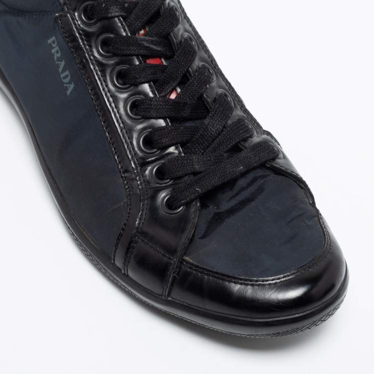 Pre Owned Prada Black Nylon and Leather Low Top Sneakers Size 42.5 