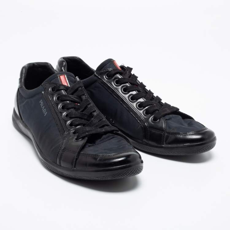 Pre Owned Prada Black Nylon and Leather Low Top Sneakers Size 42.5 
