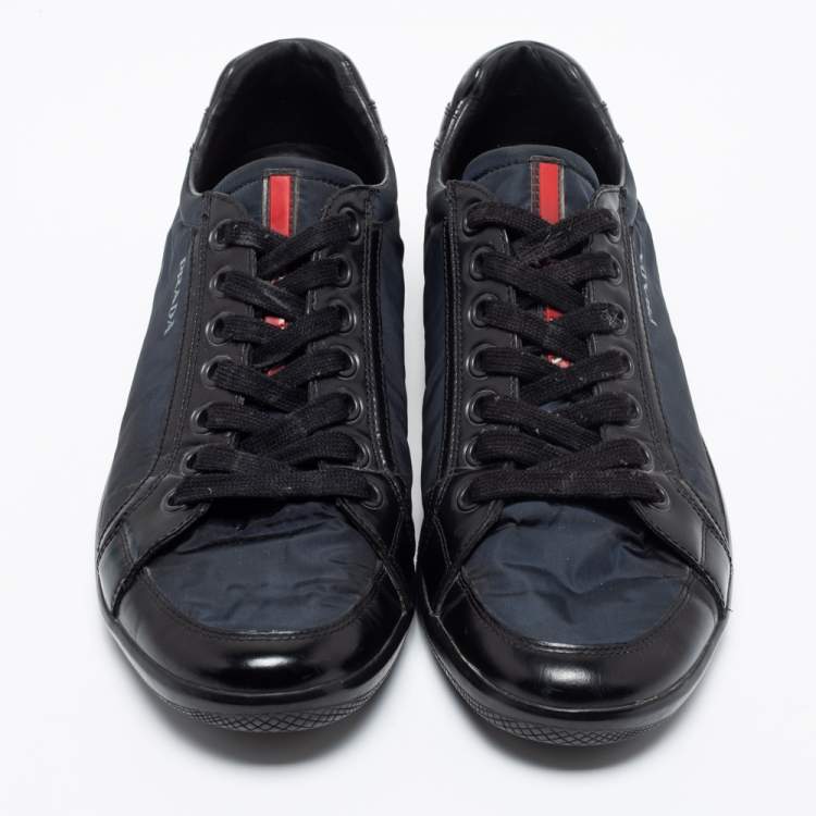 Pre Owned Prada Black Nylon and Leather Low Top Sneakers Size 42.5 