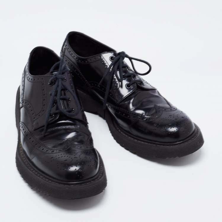 Pre Owned Prada Black Brogue Leather Lace Up Oxford Size 42