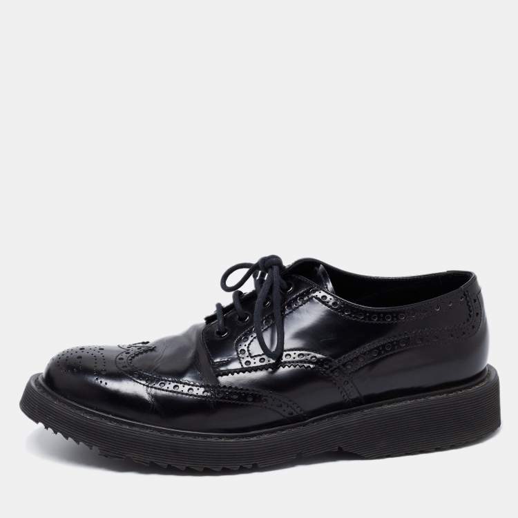 Pre Owned Prada Black Brogue Leather Lace Up Oxford Size 42