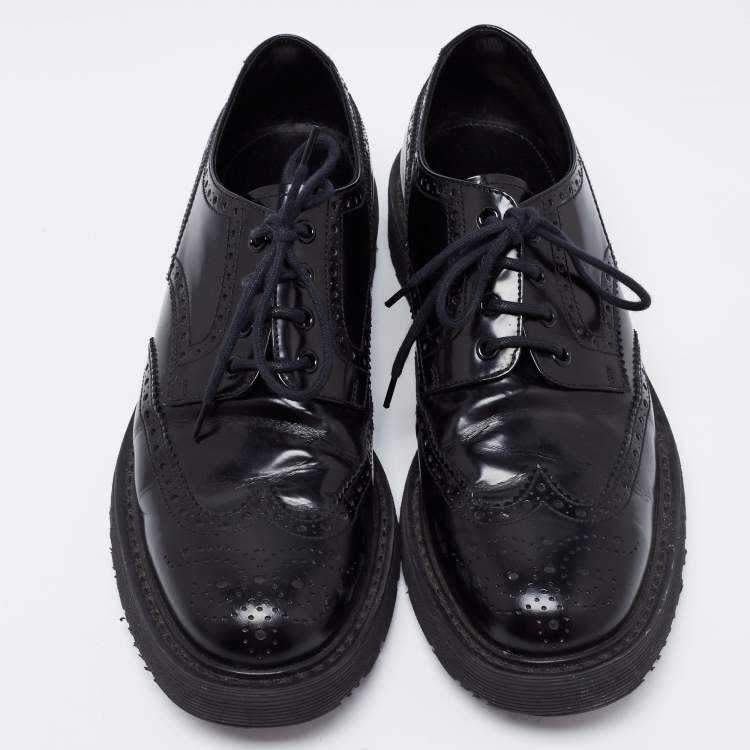 Pre Owned Prada Black Brogue Leather Lace Up Oxford Size 42