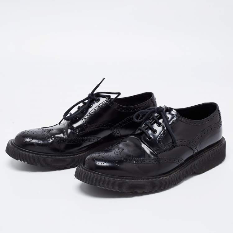 Pre Owned Prada Black Brogue Leather Lace Up Oxford Size 42