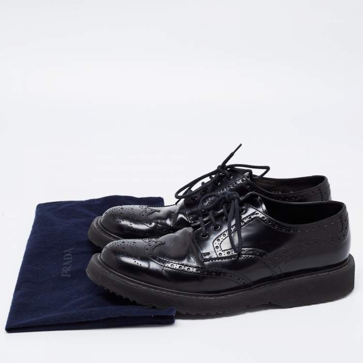 Pre Owned Prada Black Brogue Leather Lace Up Oxford Size 42