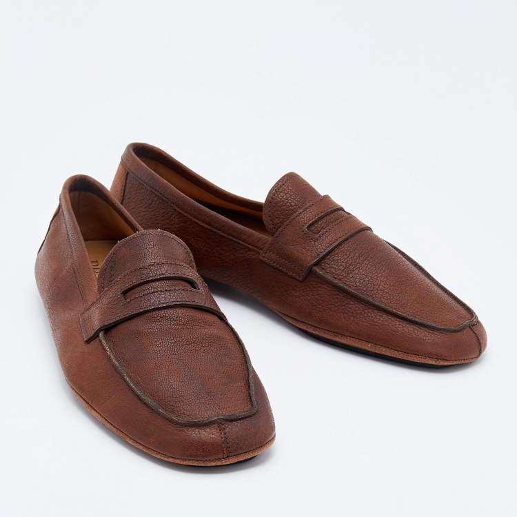 Pre Owned Prada Vintage Brown Leather Slip On Loafers Size 42