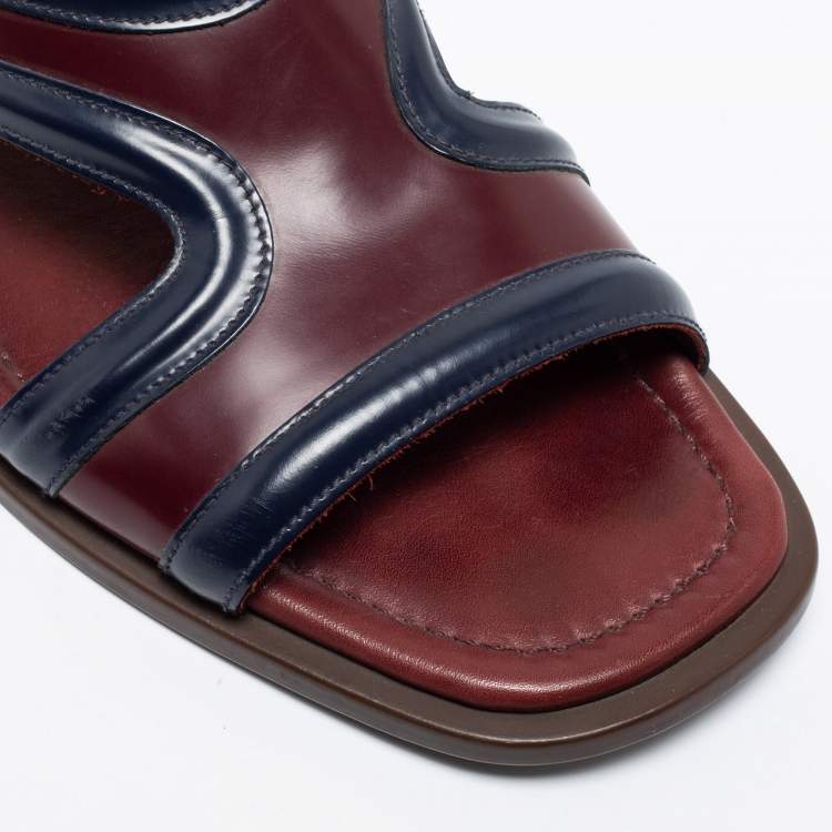 Pre Owned Prada Burgundy/Navy Blue Leather Slide Sandals Size 41