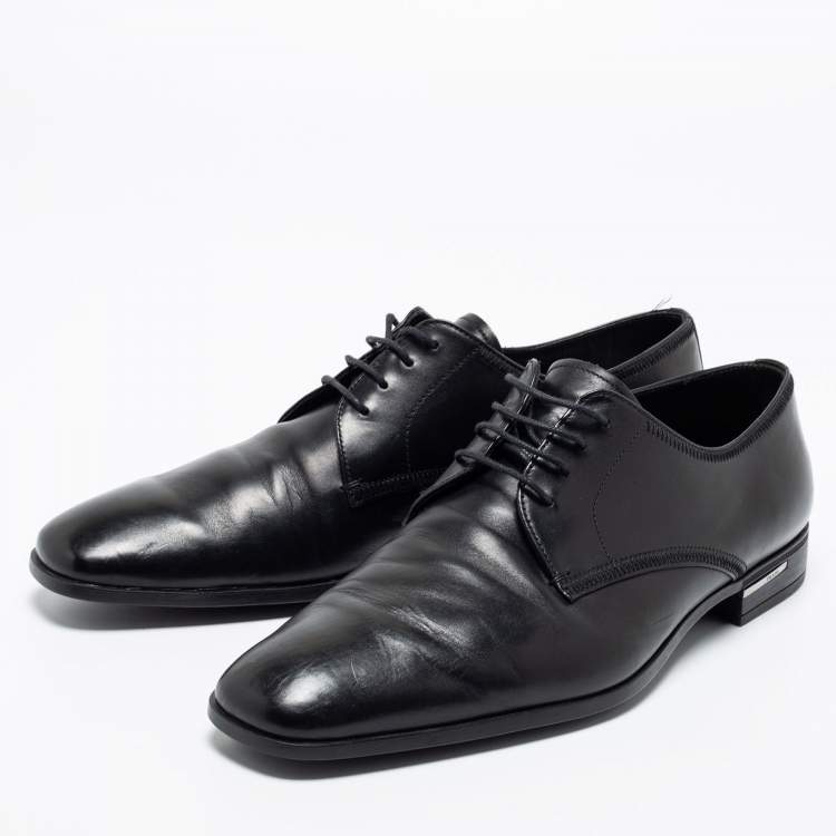 Pre Owned Prada Black Leather Lace Up Derby Size 42