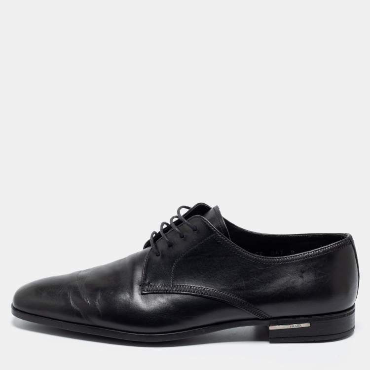 Pre Owned Prada Black Leather Lace Up Derby Size 42
