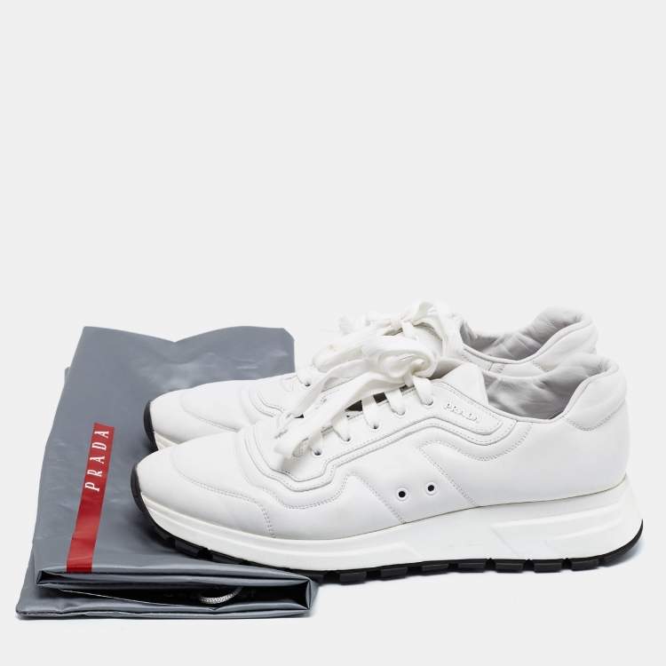 Pre Owned Prada White Leather Low Top Sneakers Size 43