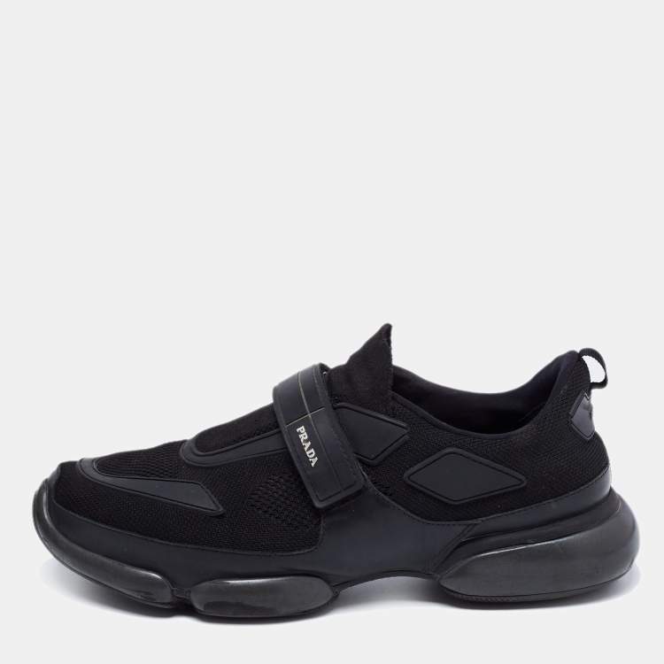 Pre Owned Prada Black Knit Fabric And Rubber Cloudbust Sneakers Size 41.5
