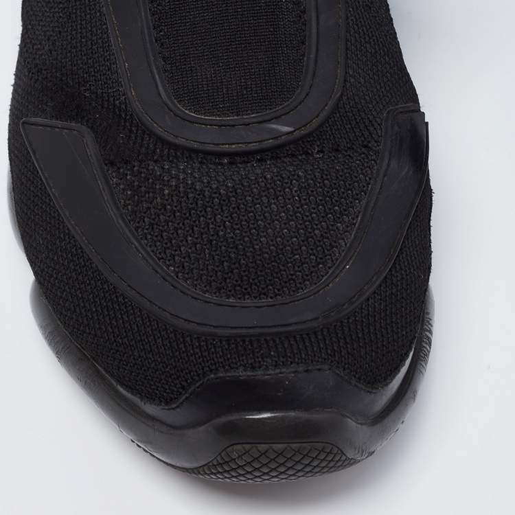 Pre Owned Prada Black Knit Fabric And Rubber Cloudbust Sneakers Size 41.5