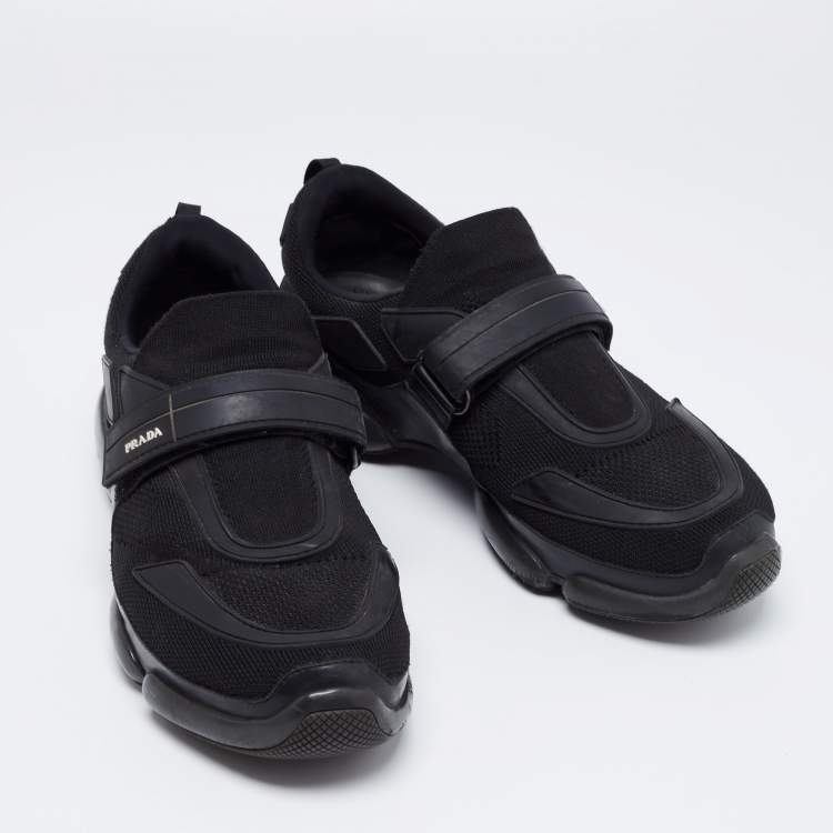 Pre Owned Prada Black Knit Fabric And Rubber Cloudbust Sneakers Size 41.5