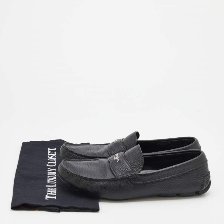 Pre Owned Prada Black Leather Slip On Loafers Size 42