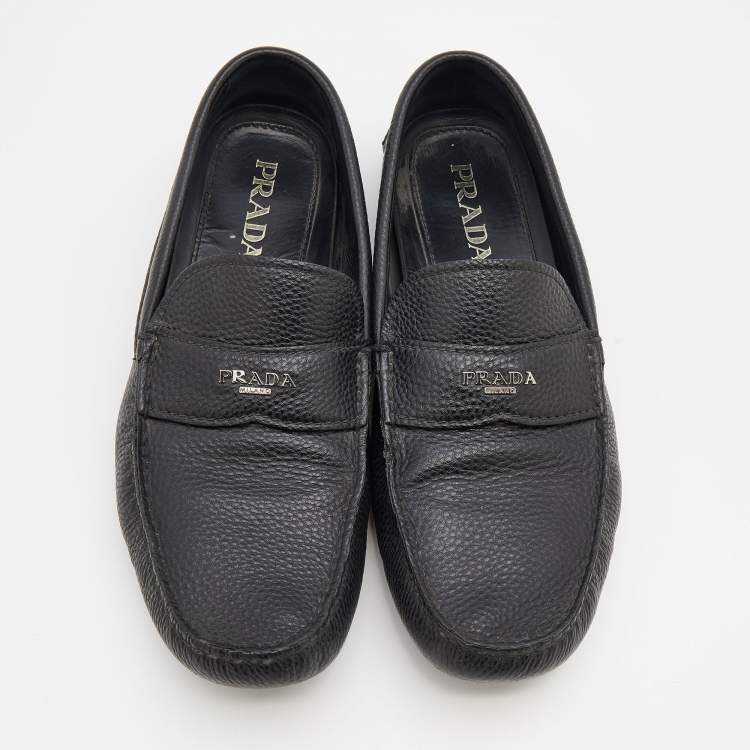 Pre Owned Prada Black Leather Slip On Loafers Size 42