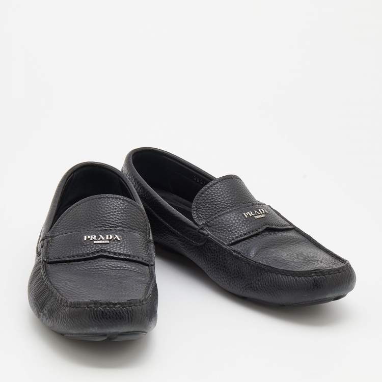 Pre Owned Prada Black Leather Slip On Loafers Size 42