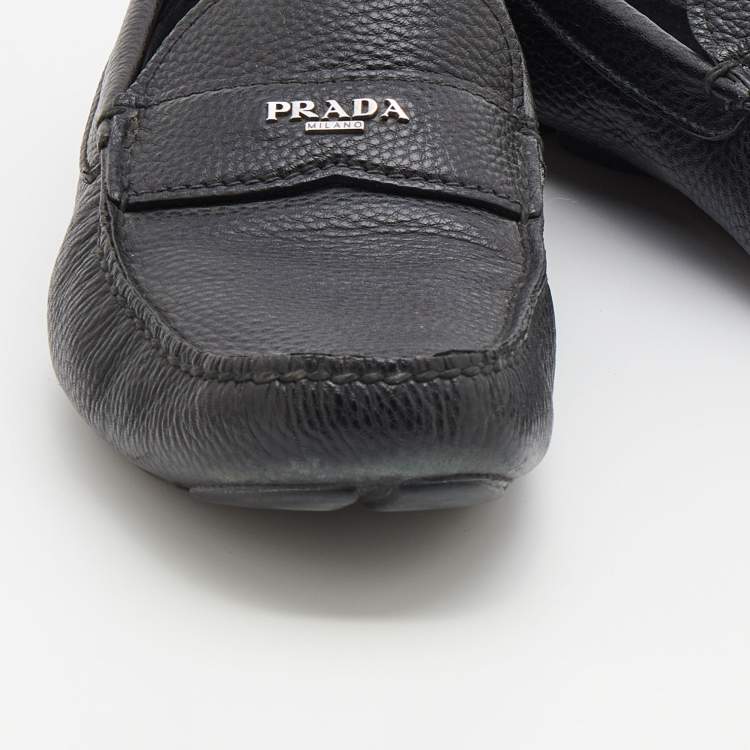 Pre Owned Prada Black Leather Slip On Loafers Size 42