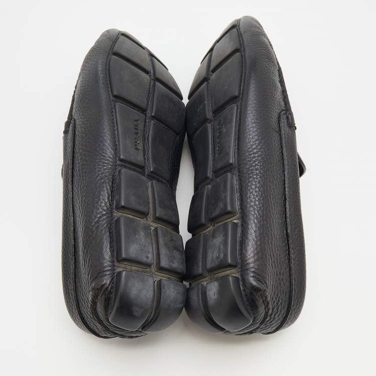 Pre Owned Prada Black Leather Slip On Loafers Size 42