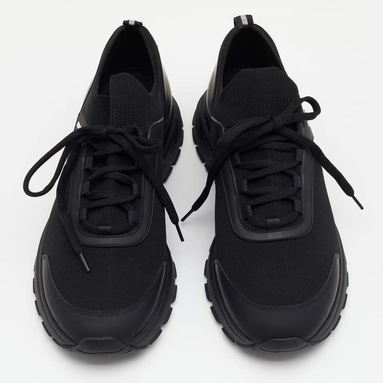 Pre Owned Prada Black Stretch Knit and Leather Prax Low Top Sneakers Size 42