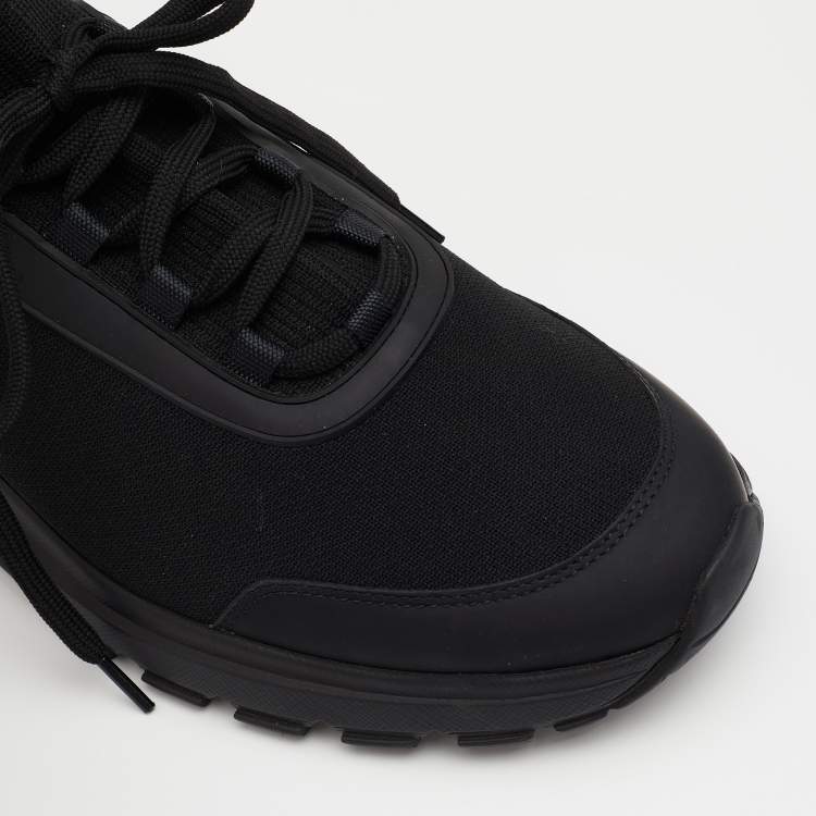 Pre Owned Prada Black Stretch Knit and Leather Prax Low Top Sneakers Size 42