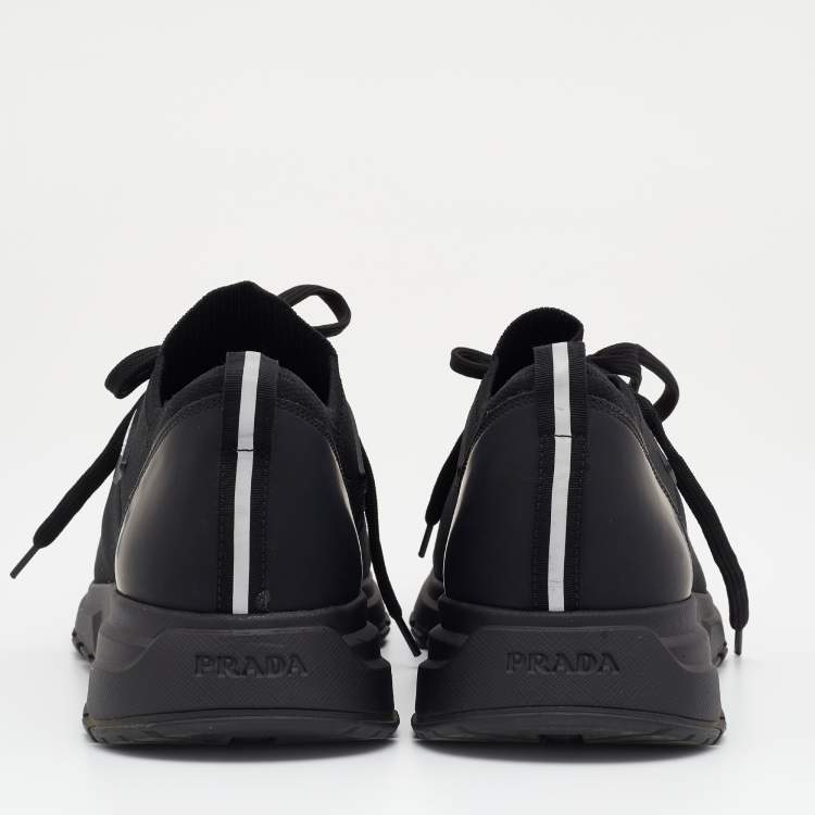 Pre Owned Prada Black Stretch Knit and Leather Prax Low Top Sneakers Size 42