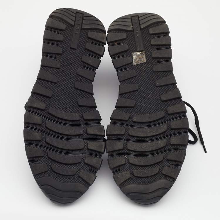Pre Owned Prada Black Stretch Knit and Leather Prax Low Top Sneakers Size 42