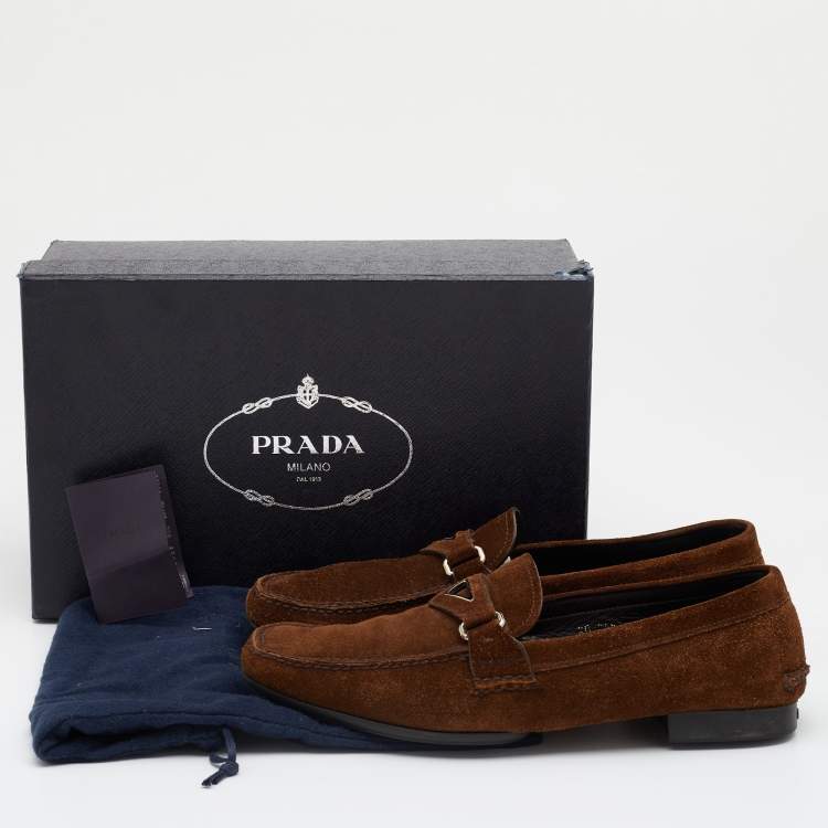 مملوكة مسبقًا Prada Dark Brown Suede Penny Slip On Loafers Size 42