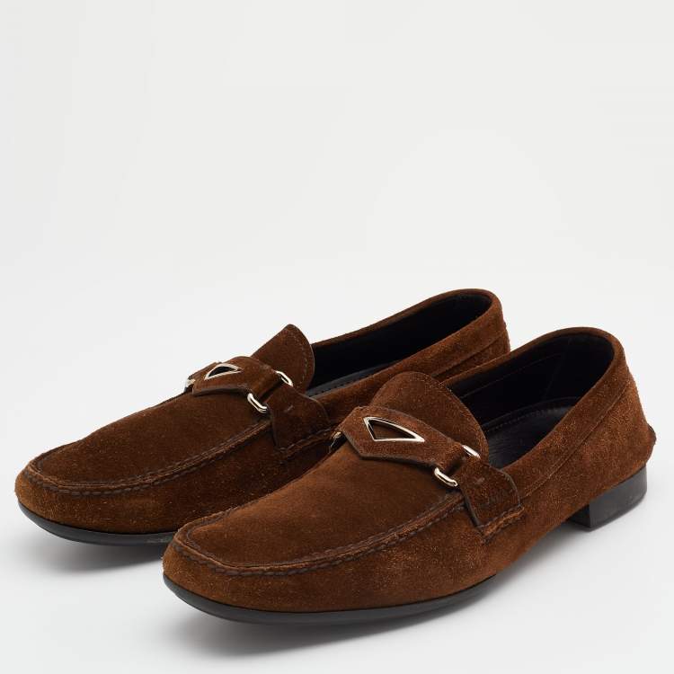 مملوكة مسبقًا Prada Dark Brown Suede Penny Slip On Loafers Size 42