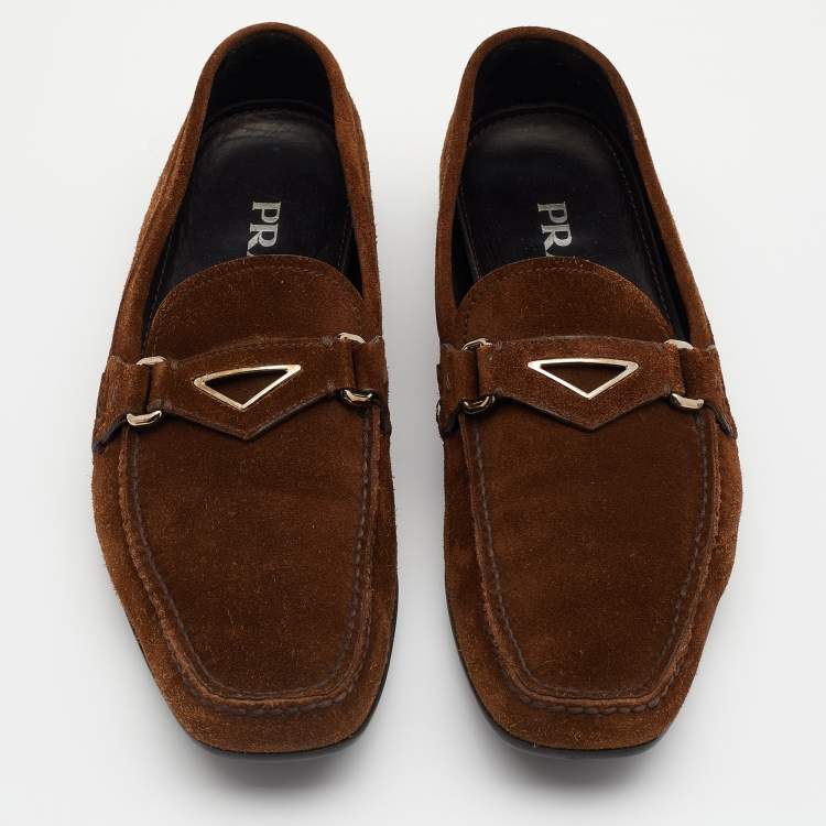 مملوكة مسبقًا Prada Dark Brown Suede Penny Slip On Loafers Size 42