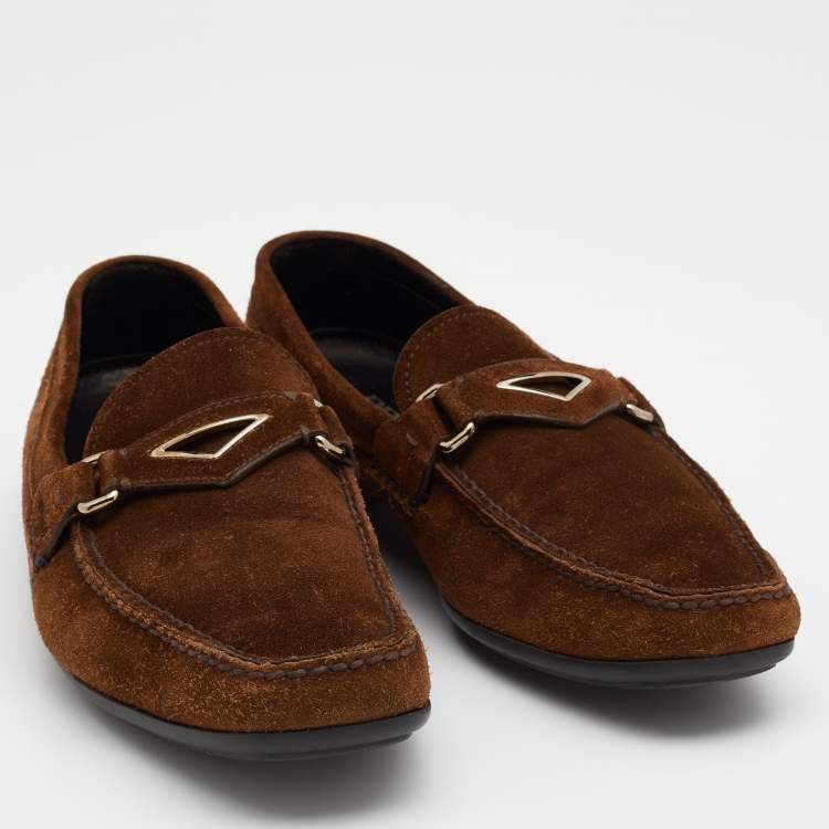 مملوكة مسبقًا Prada Dark Brown Suede Penny Slip On Loafers Size 42