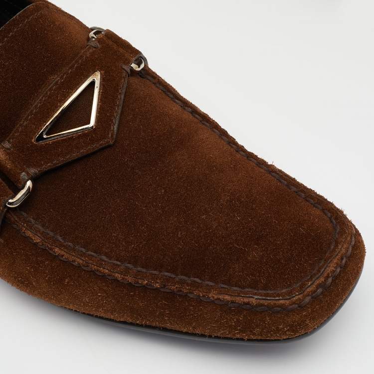مملوكة مسبقًا Prada Dark Brown Suede Penny Slip On Loafers Size 42