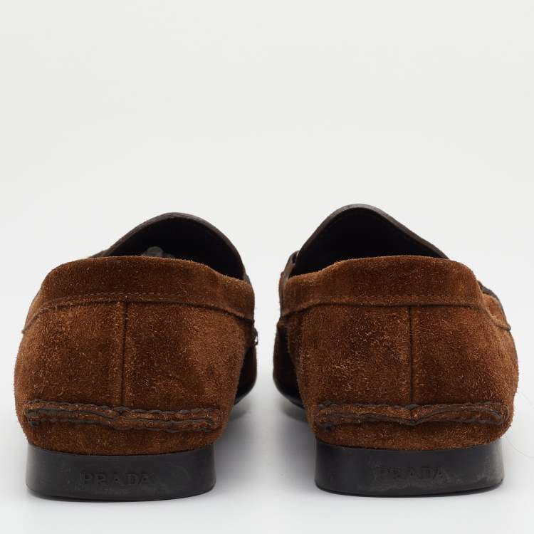مملوكة مسبقًا Prada Dark Brown Suede Penny Slip On Loafers Size 42