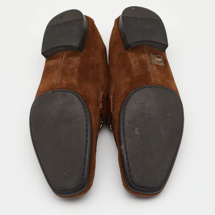مملوكة مسبقًا Prada Dark Brown Suede Penny Slip On Loafers Size 42