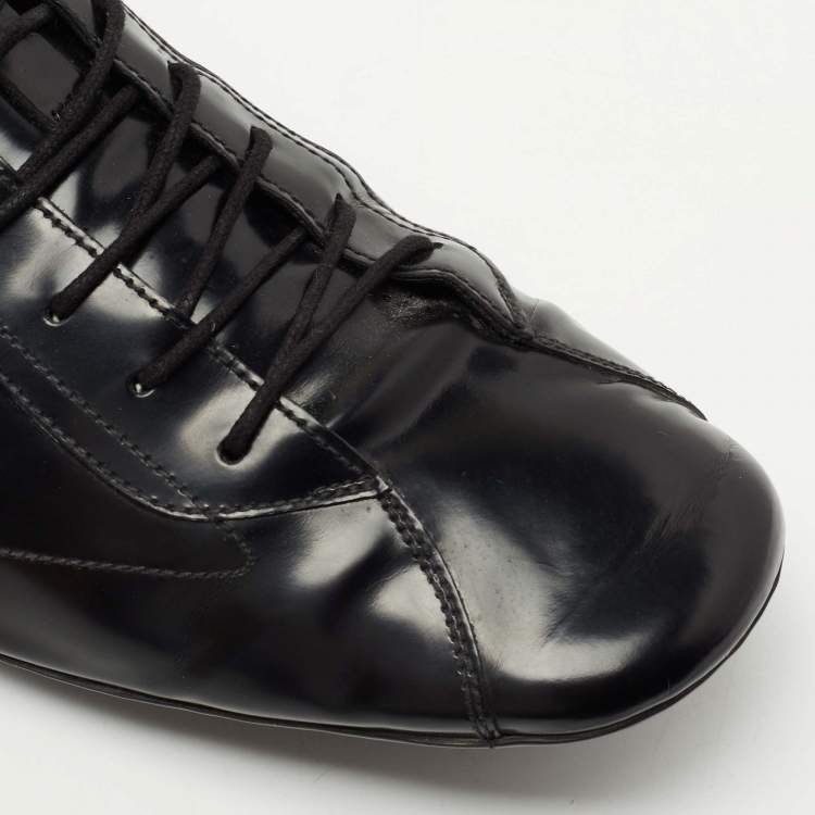 Pre Owned Prada Black Leather Lace Up Sneakers Size 43.5 