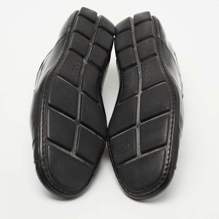 Pre Owned Prada Black Leather Lace Up Sneakers Size 43.5 