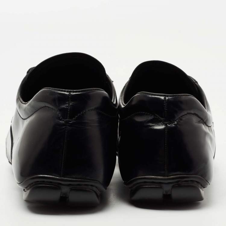 Pre Owned Prada Black Leather Lace Up Sneakers Size 43.5 