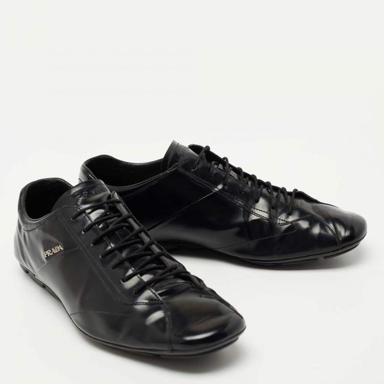Pre Owned Prada Black Leather Lace Up Sneakers Size 43.5 