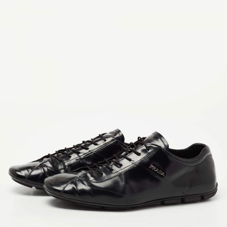 Pre Owned Prada Black Leather Lace Up Sneakers Size 43.5 