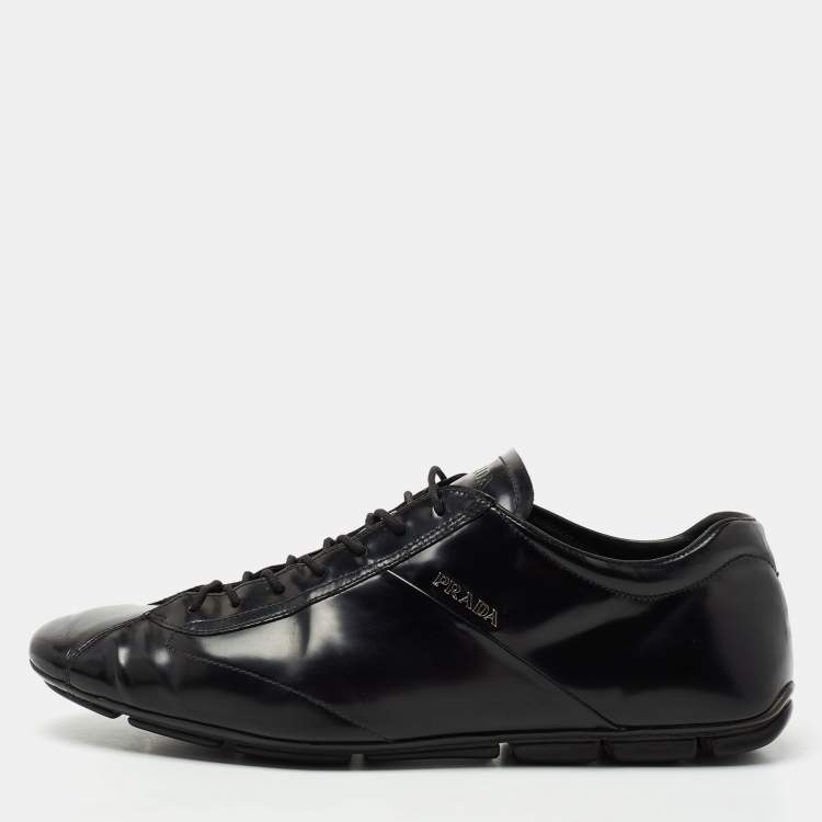 Pre Owned Prada Black Leather Lace Up Sneakers Size 43.5 