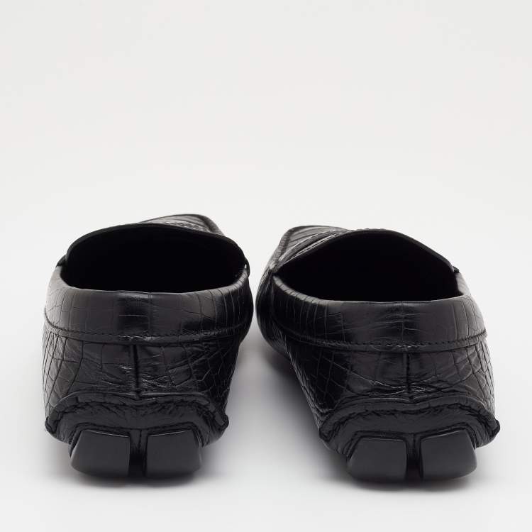 Pre Owned Prada Black Croc Embossed Leather Penny Slip On Loafers Size 39.5
