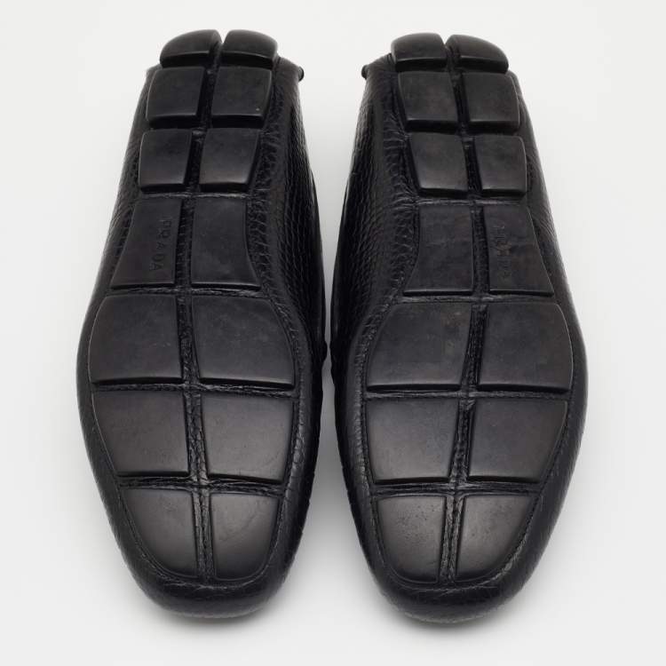 Pre Owned Prada Black Croc Embossed Leather Penny Slip On Loafers Size 39.5