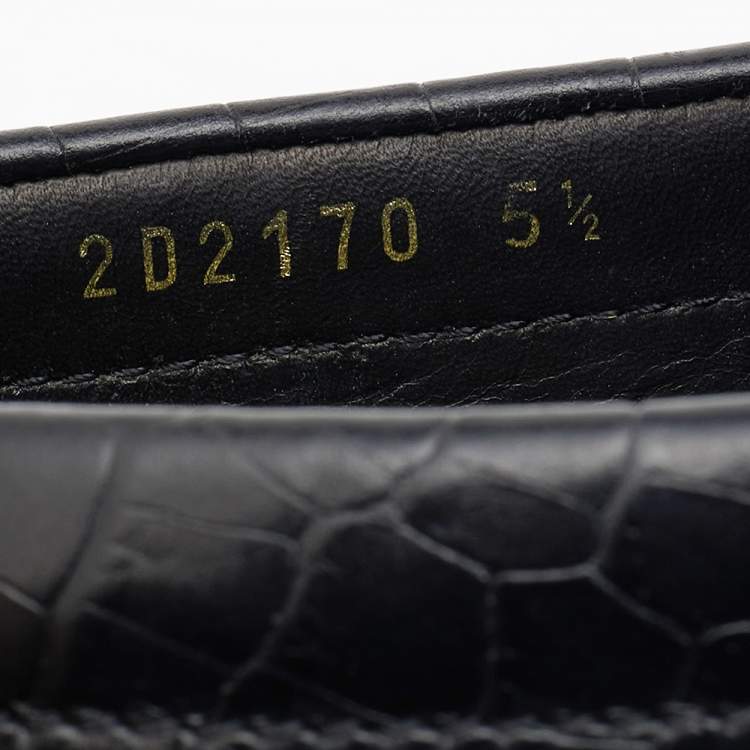 Pre Owned Prada Black Croc Embossed Leather Penny Slip On Loafers Size 39.5
