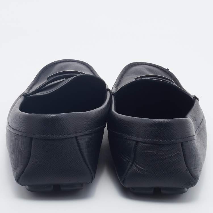 مملوكة مسبقًا Prada Black Saffiano Leather Slip On Loafers Size 42.5